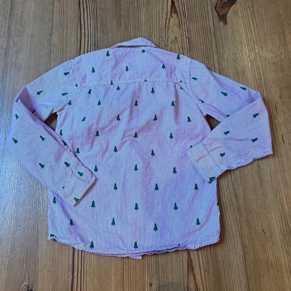 The Children's Place Button Down Shirt Kids Red Stripe Christmas Tree SIZE 10/12
